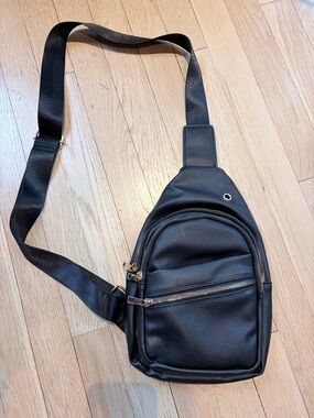 Vegan leather black sling bag